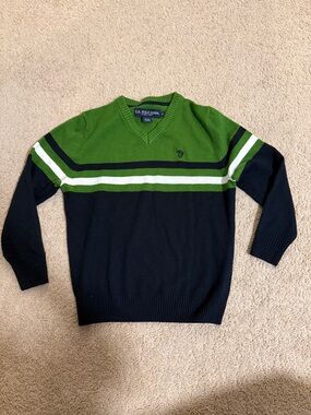 U.S. Polo Assn. Men’s V-Neck Sweater in Green, White & Navy